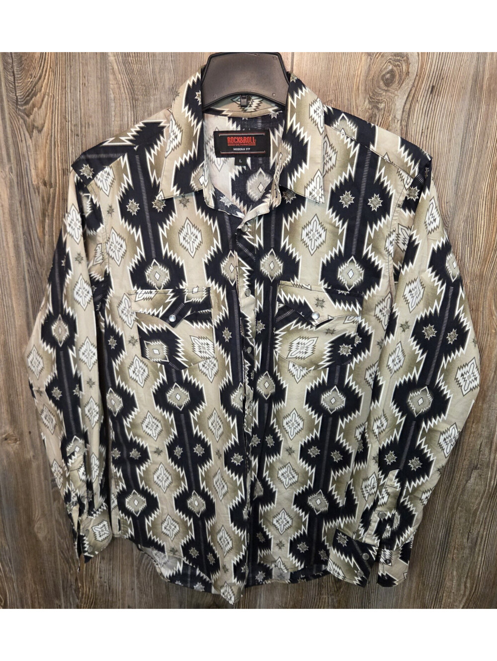 Rock and Roll Denim Cowboy Western Snap Shirt Men Size Lrg Aztec Ranch Rodeo